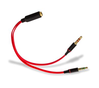 audio cable, adapter cord on white background with shadow