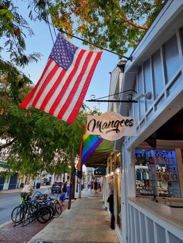 Key West, Florida, USA, March 30 2022: Key West famous Duval street view, south Florida Keys, United states of America, Famous tourist attraction in Key West. 