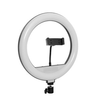 Selfie lamp with phone mount isolated on white background