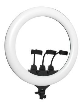 selfie ring lamp with smartphone holder isolated on white background