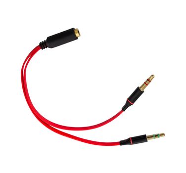 audio cable, adapter cord on white background with shadow