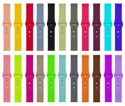 silicone strap for smart watches isolated on white background, collage