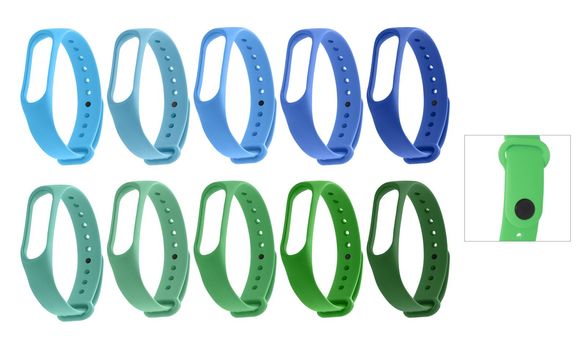 silicone strap for a fitness bracelet isolated on a white background, collage