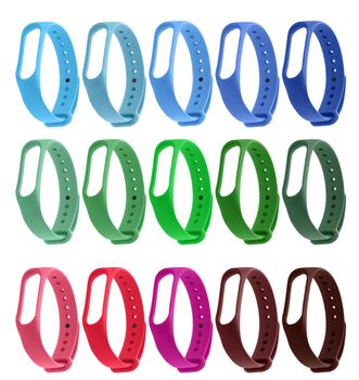 silicone strap for a fitness bracelet isolated on a white background, collage