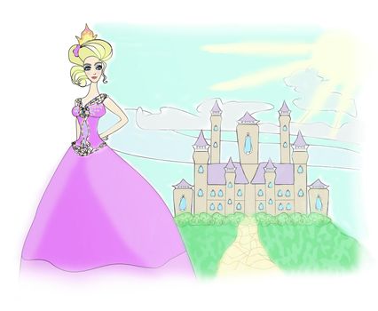 Beautiful princess in front of her castle
