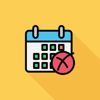Calendar with cross icon. Flat related icon with long shadow for web and mobile applications. It can be used as - logo, pictogram, icon, infographic element. Illustration.