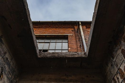 Outdoor view to square and old construction on old boiler building