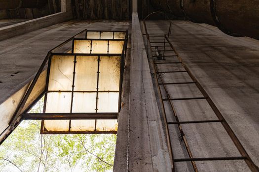 Constructions and interiors of old boiler building 