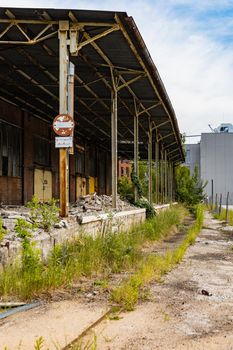 Outdoor view to square and old construction on old boiler building