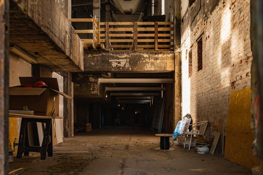 Constructions and interiors of old boiler building 