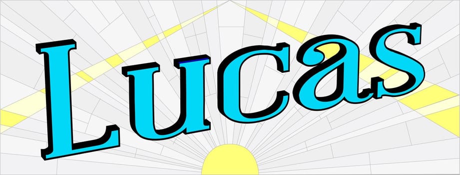 The boys name LUCAS set over an art deco style ray background