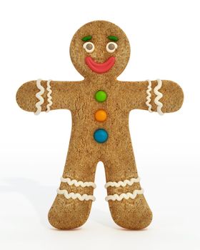 Gingerbread cookie man isolated on white. 3D illustration.
