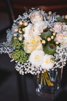 detail of roses and decorative flowers used to celebrate weddings