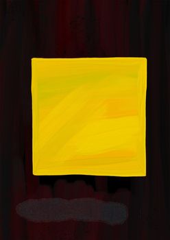 Abstract painting, oil painting. Modern art, minimalism. Yellow square on a black background. For interior decoration and as a background for postcards.