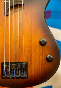 Detail of an electric bass used to make professional music