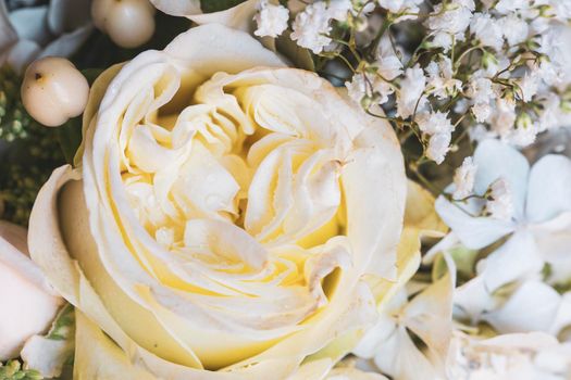 detail of roses and decorative flowers used to celebrate weddings