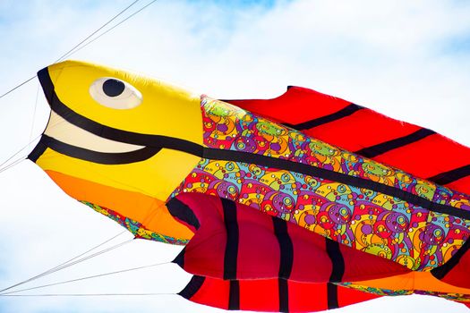 Flying kite with Fish-shaped colored yellow and red