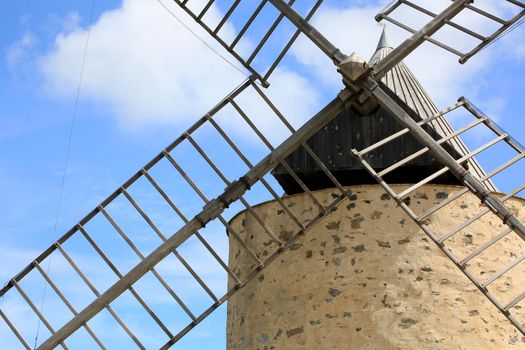 detail of the blades of the mill that stands on the hill in the hinterland of the Porquerolles Island