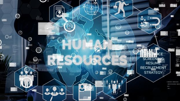 Human Resources Recruitment and People Networking conceptual . Modern graphic interface showing professional employee hiring and headhunter seeking interview candidate for future manpower.