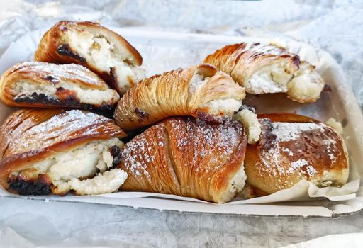 fresh Neapolitan brioches with chocolate filling, Italian food