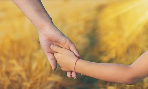 Child and father in a wheat field. Selective focus. nature.