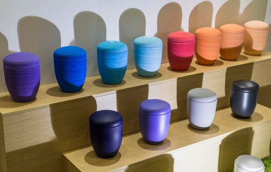 Many colored funerary urns.