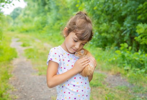 Little kittens in the hands of children. Selective focus.