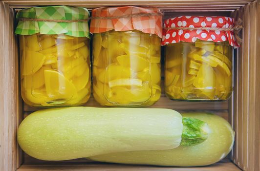Preservation of zucchini. Squash like pineapple. Selective focus. Food