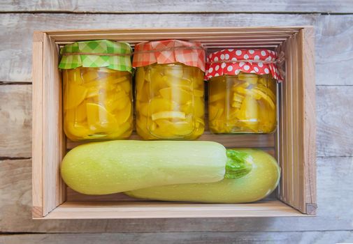 Preservation of zucchini. Squash like pineapple. Selective focus. Food