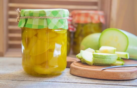 Preservation of zucchini. Squash like pineapple. Selective focus. Food