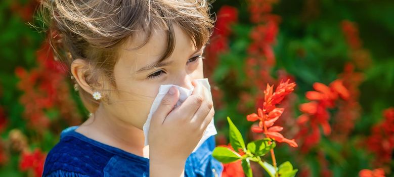 Seasonal allergy in a child. Coryza. Selective focus.