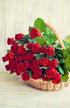 Bouquet of red roses, a gift for Valentine's Day. Selective focus. Holiday.