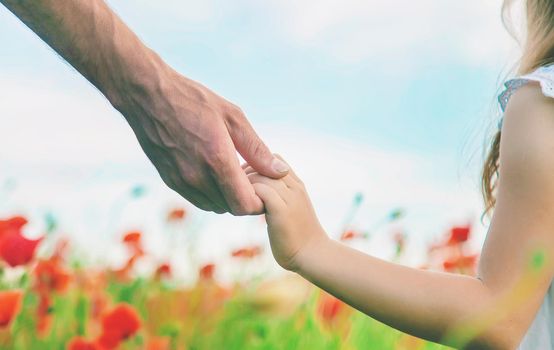 children girl in a field with poppies. selective focus. nature.