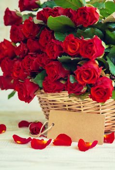 Bouquet of red roses, a gift for Valentine's Day. Selective focus. Holiday.