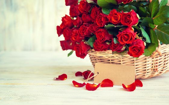 Bouquet of red roses, a gift for Valentine's Day. Selective focus. Holiday.