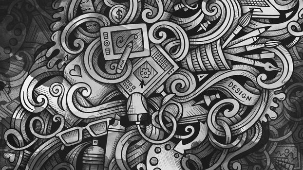 Doodles graphic design illustration. Creative art background. Toned stylish raster wallpaper.