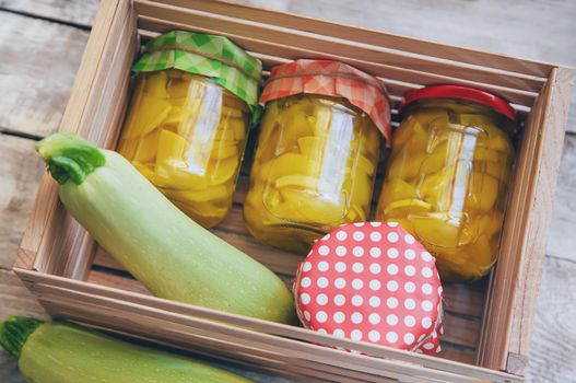 Preservation of zucchini. Squash like pineapple. Selective focus. Food