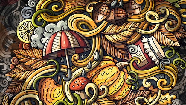 Doodles graphic grunge Autumn illustration. Creative background. Colorful fall design