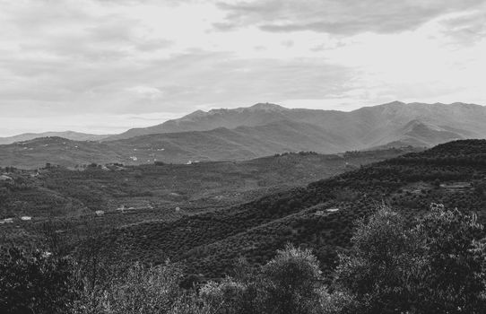 landscape of the Ligurian hinterland, black and white photography