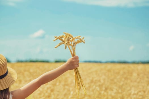 A child in a wheat field. Selective focus. nature.
