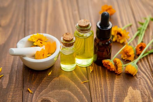 The calendula extract. Medicinal plants. Selective focus nature
