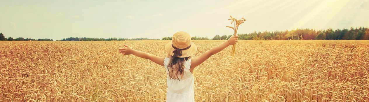 A child in a wheat field. Selective focus. nature.