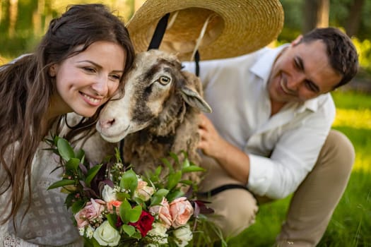 nice portrait of beautiful and young groom and bride outdoors