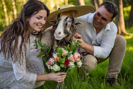 nice portrait of beautiful and young groom and bride outdoors