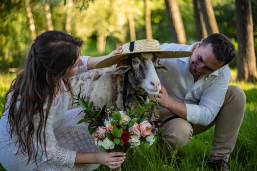 nice portrait of beautiful and young groom and bride outdoors