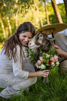 nice portrait of beautiful and young groom and bride outdoors