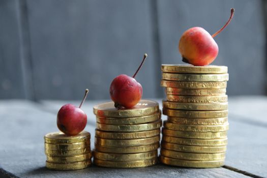 Stack of gold coins. Growth, income, savings, investment. Symbol of wealth. Business success.