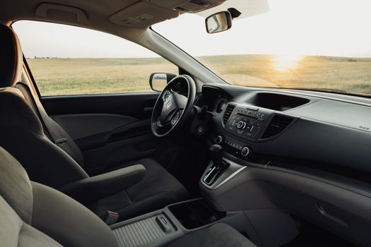 TERNOPIL, Ukraine - July 21 2021: Inside View of Interior of Honda CR-V