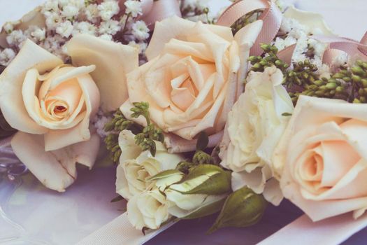 detail of roses and decorative flowers used to celebrate weddings