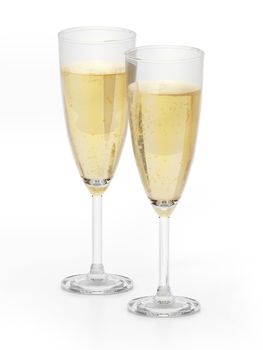 Champagne glasses isolated on white background. 3D illustration.